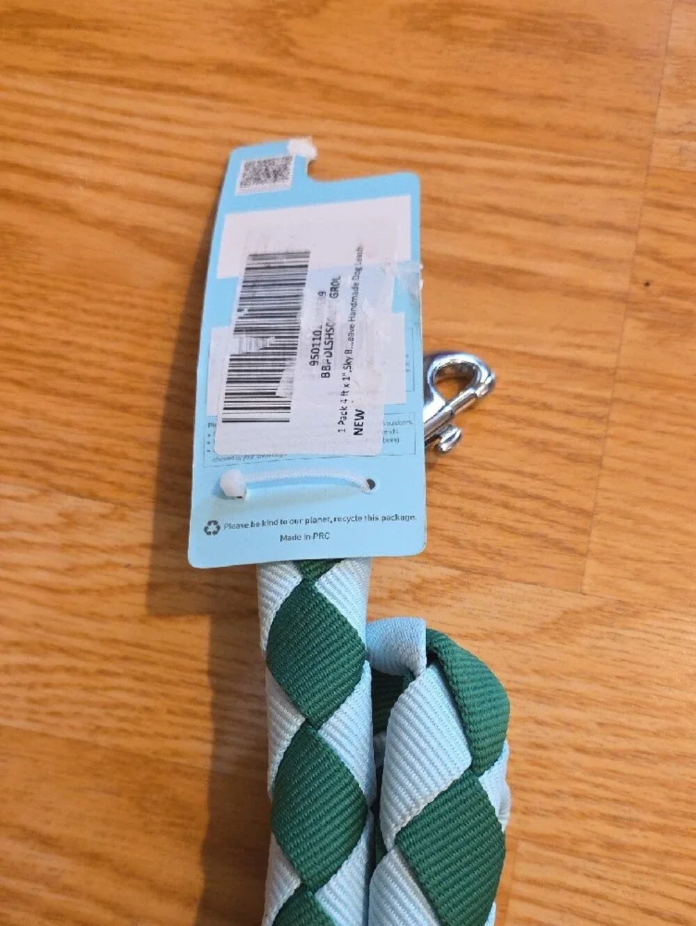 Green & White Braided Dog Leash